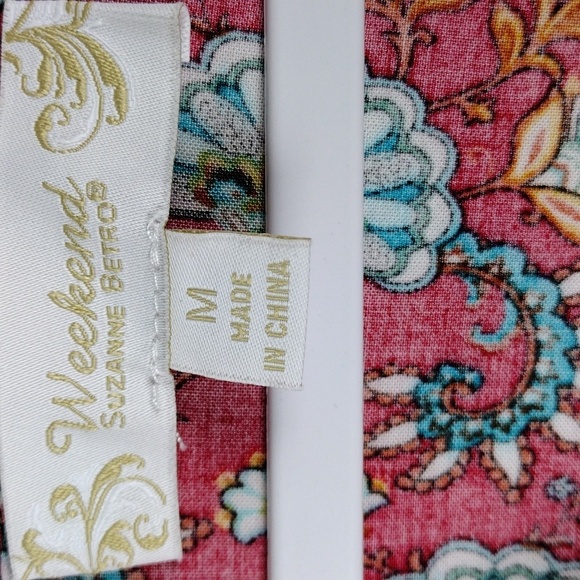 Suzanne Betro Weekend Red Blue Floral Button V-Neck Long Sleeve Bohemian Top - Picture 7 of 13